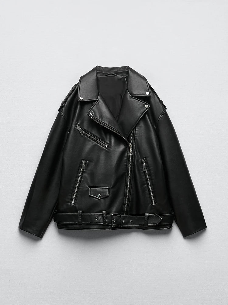 Women's Black Faux Leather Motorcycle Jacket