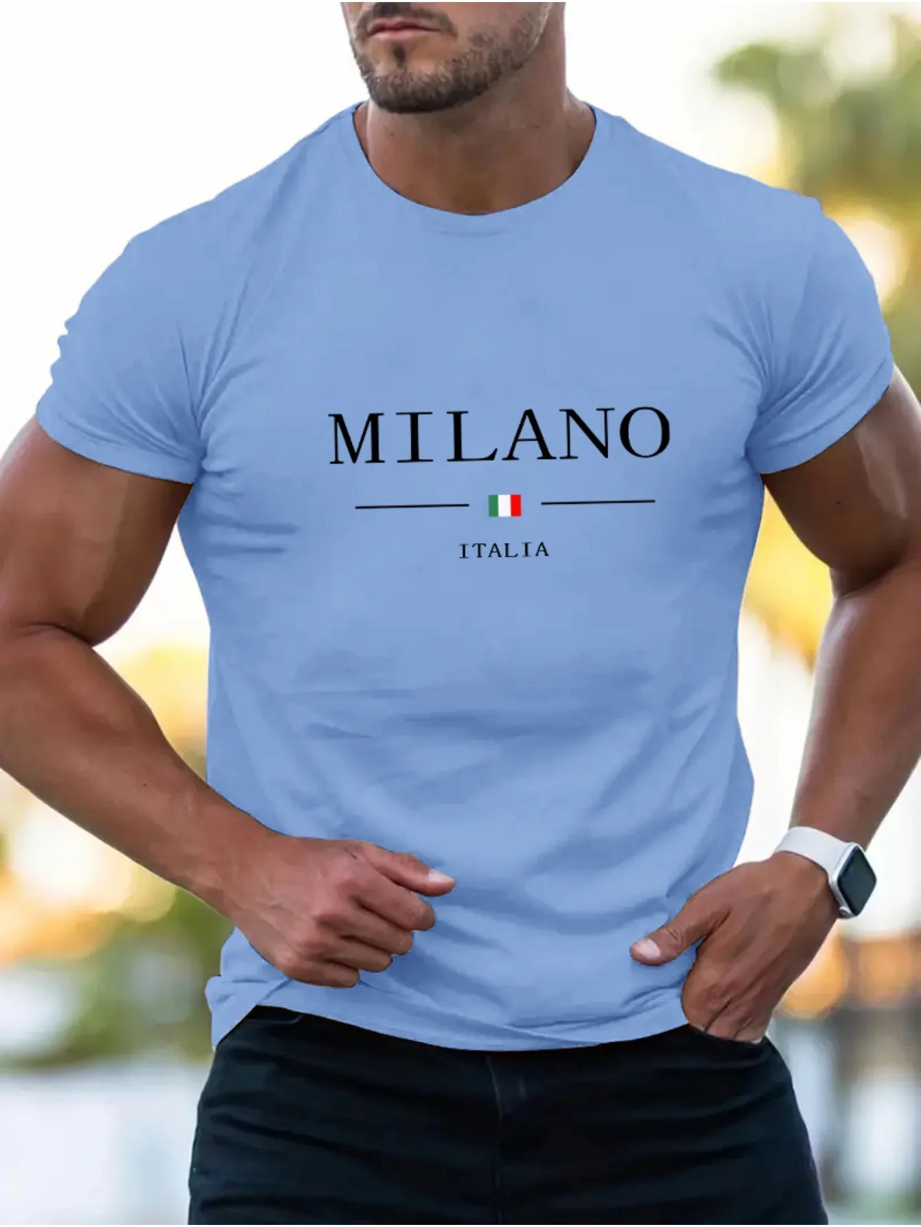Men's 100% Cotton Casual Sports T-Shirt with MILANO Print