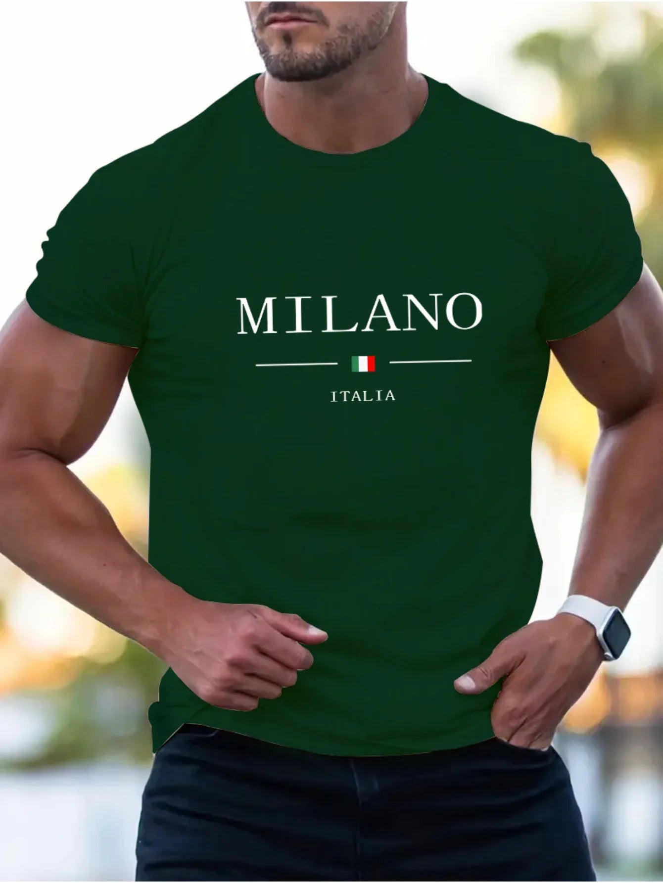 Men's 100% Cotton Casual Sports T-Shirt with MILANO Print