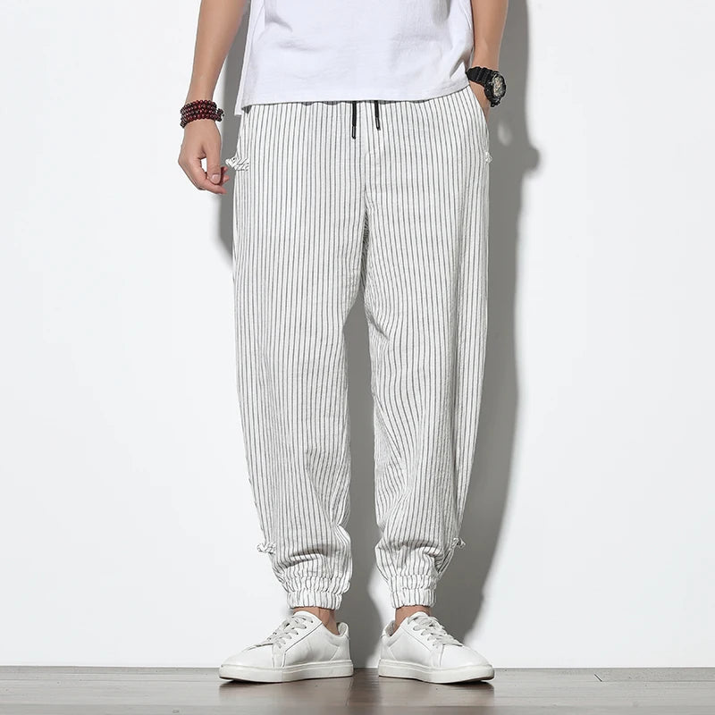 Men's Striped Harem Pants – Breathable Cotton and Linen
