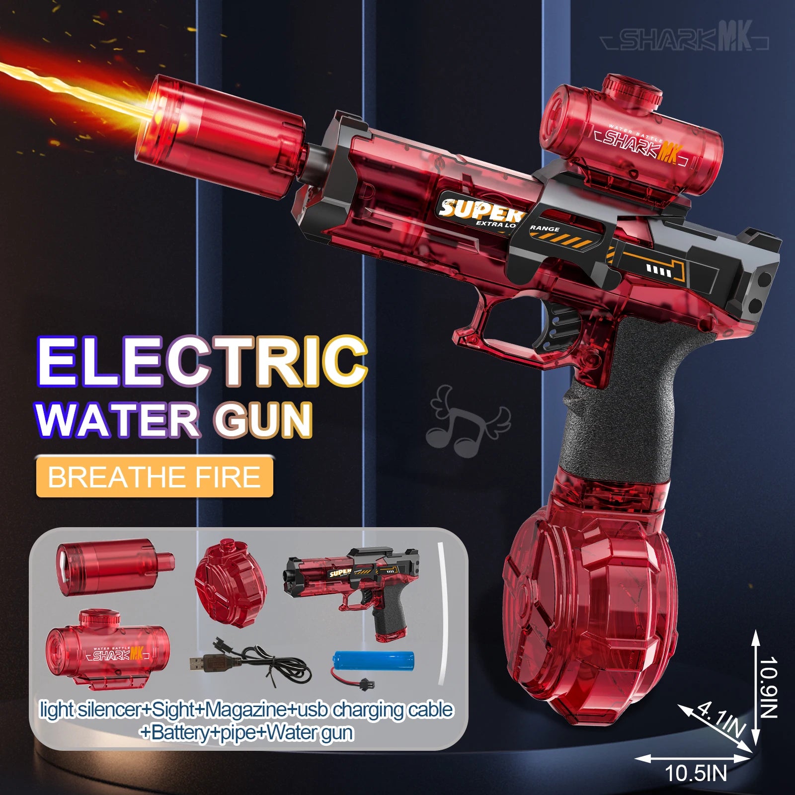 New electric water gun with light jets  flame effect