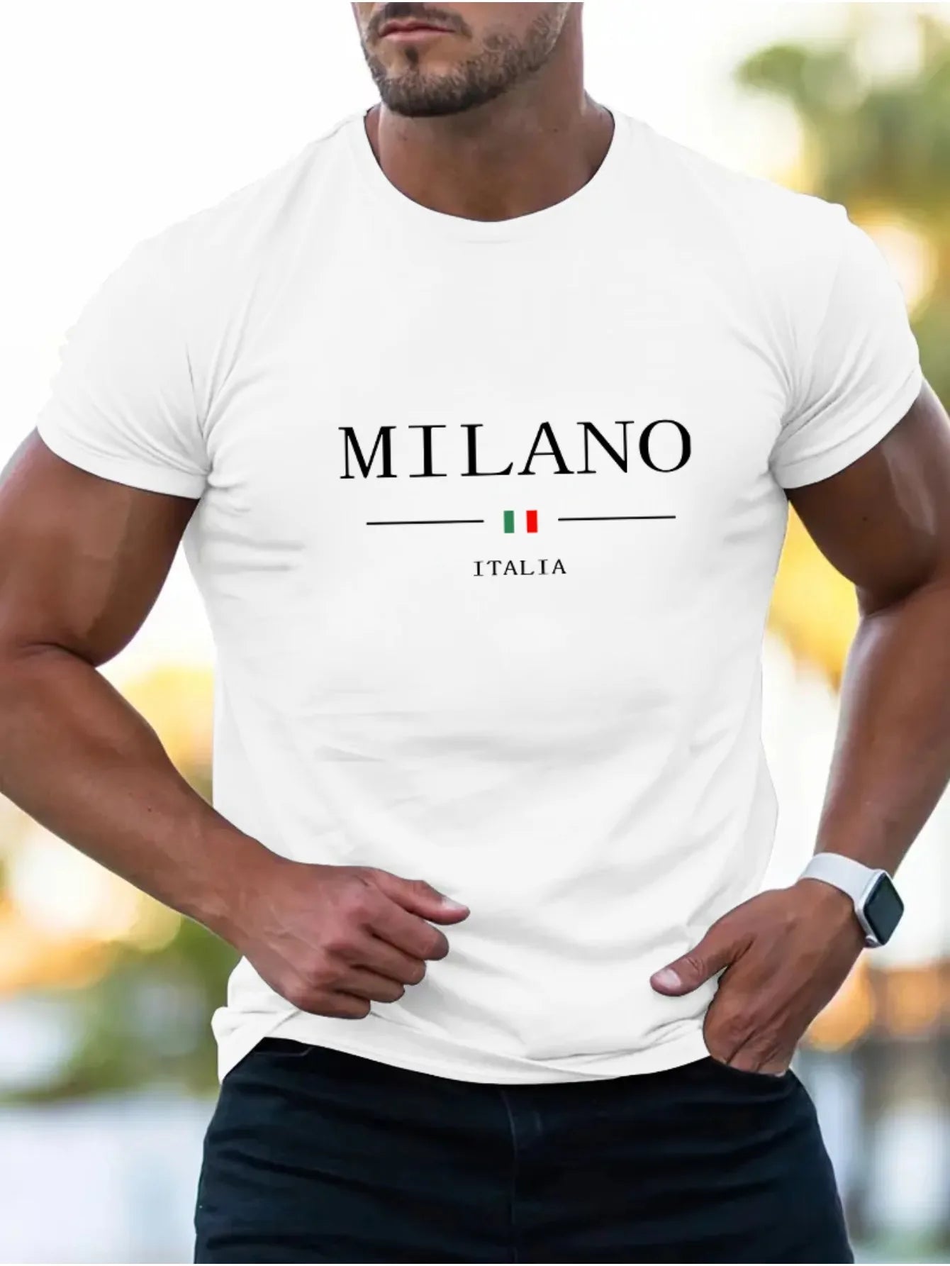 Men's 100% Cotton Casual Sports T-Shirt with MILANO Print