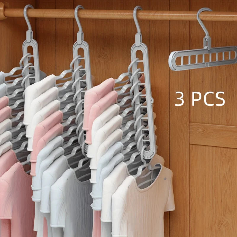 9 Holes Plastic Folding Hangers, Sturdy Space Saving Clothes Organizers