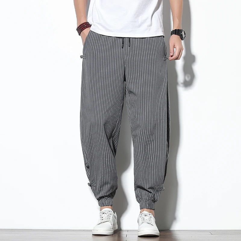 Men's Striped Harem Pants – Breathable Cotton and Linen