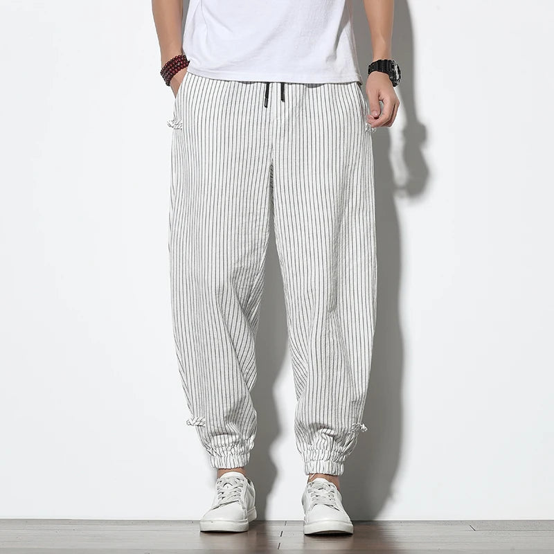 Men's Striped Harem Pants – Breathable Cotton and Linen