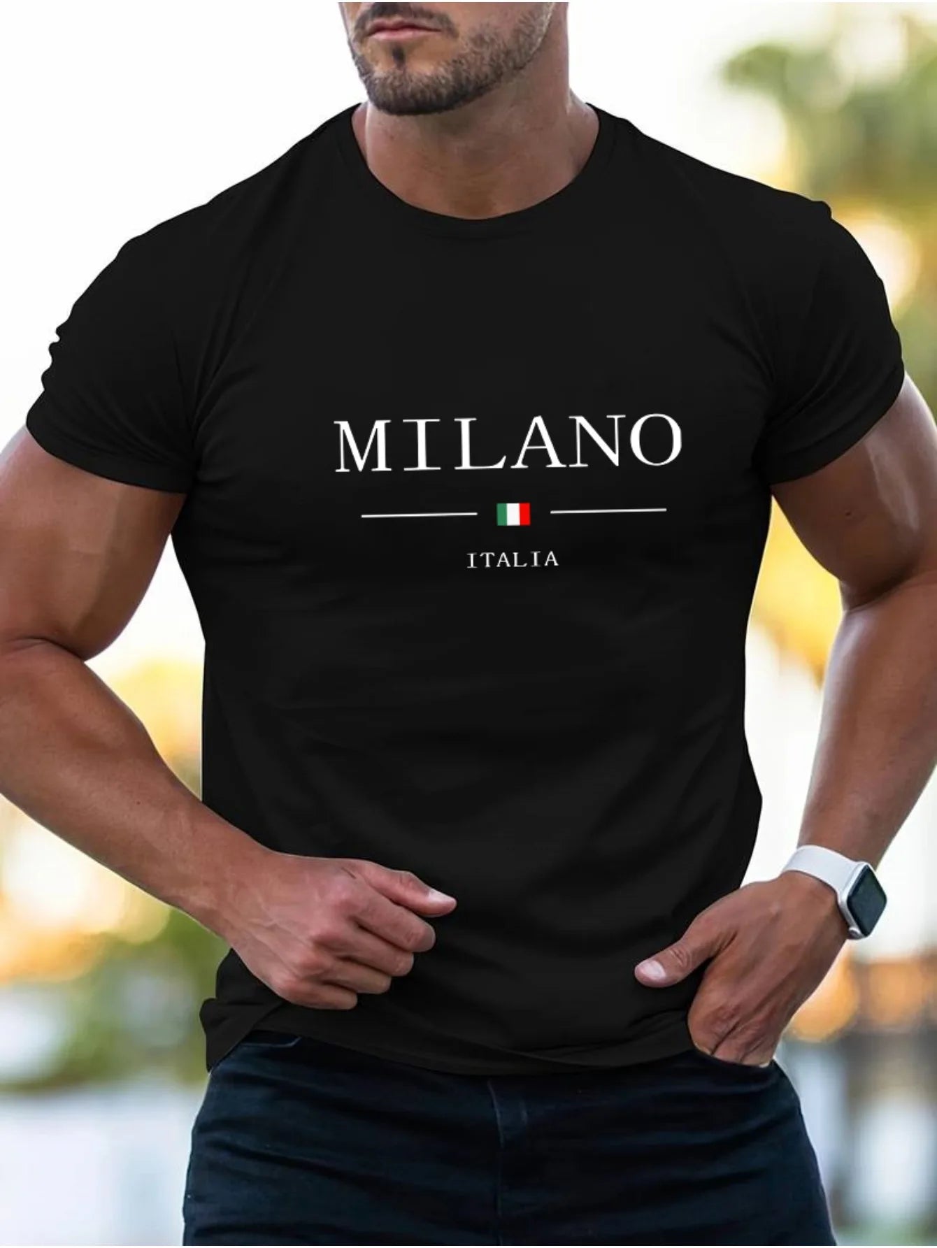 Men's 100% Cotton Casual Sports T-Shirt with MILANO Print