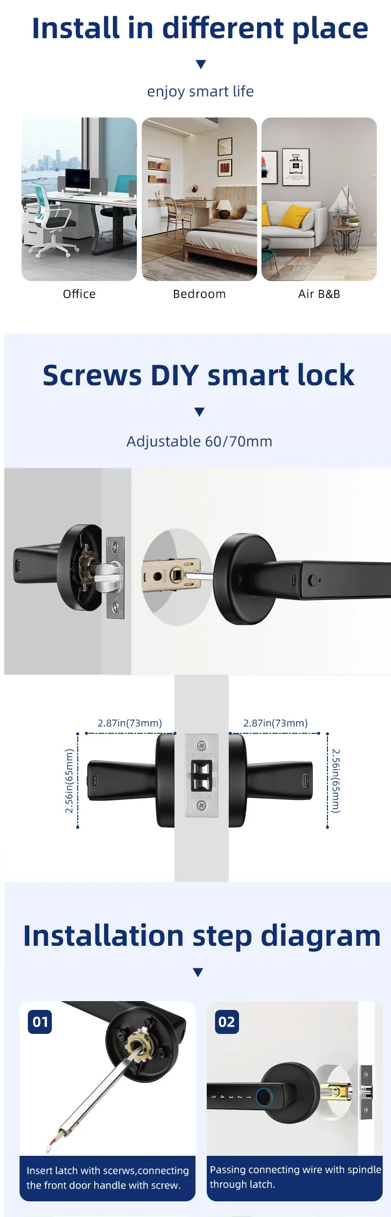 Smart door lock with fingerprint key card and handle