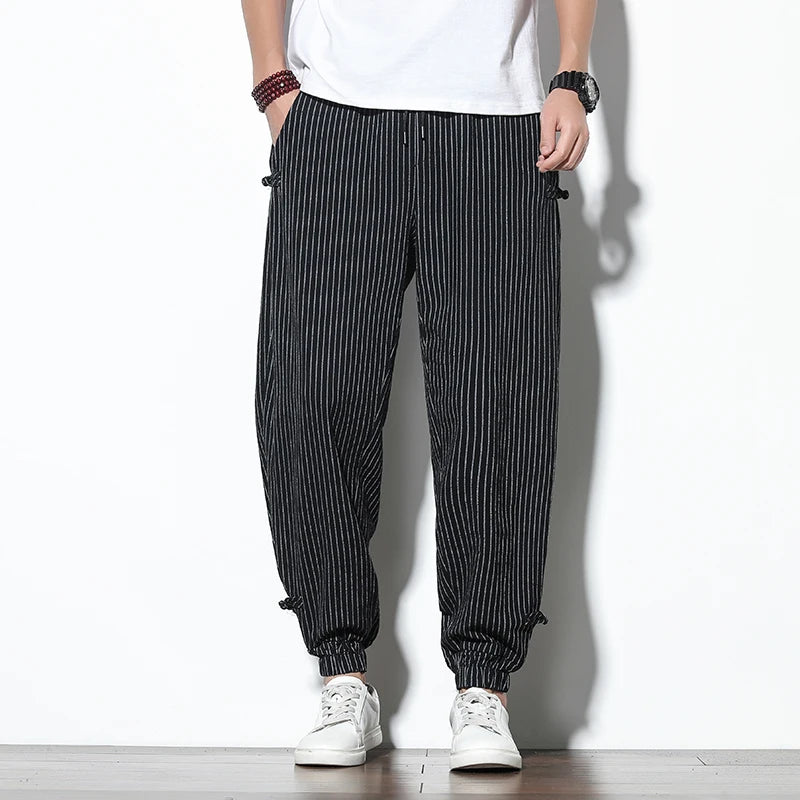Men's Striped Harem Pants – Breathable Cotton and Linen