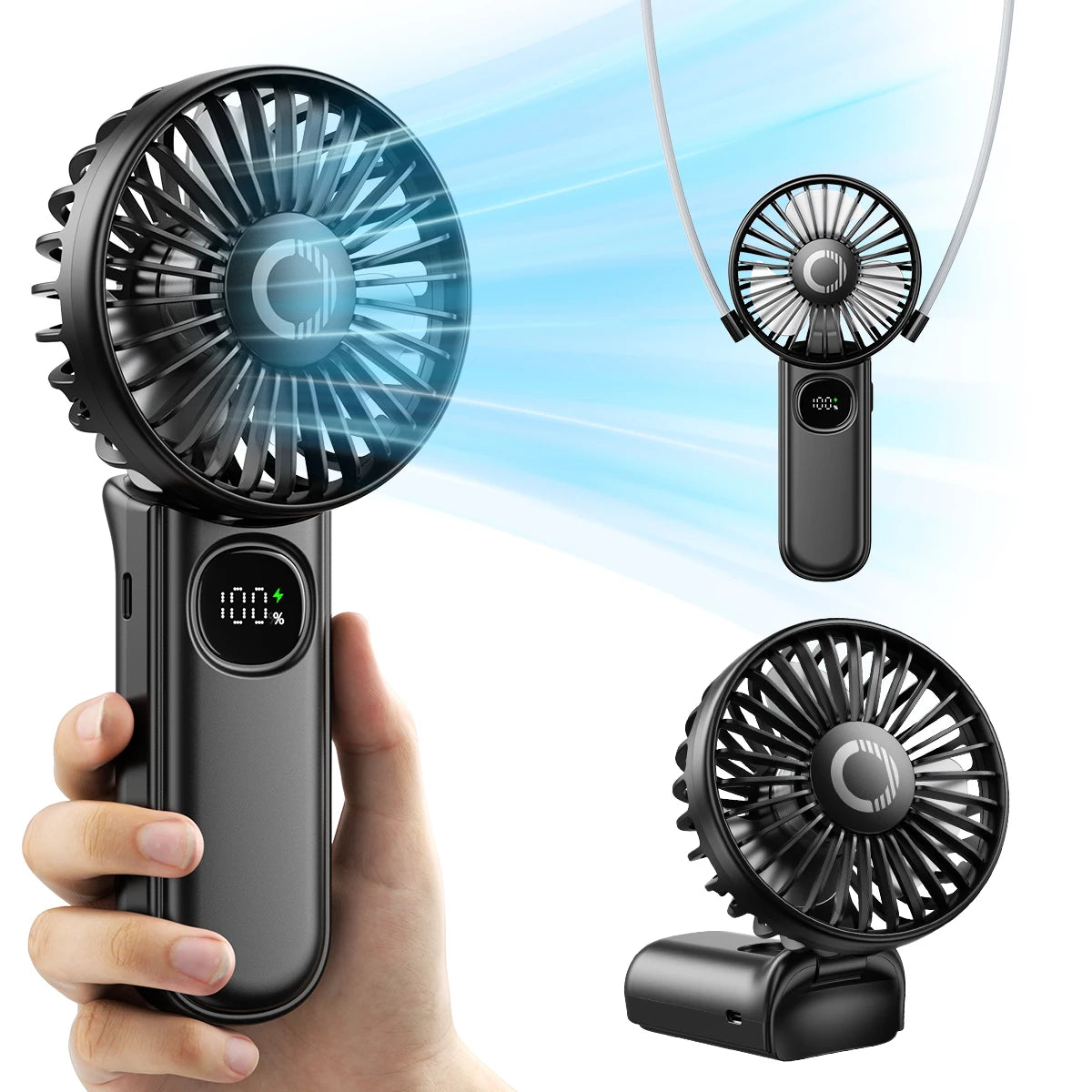 coldSky Portable Foldable Handheld Fan with LED Display